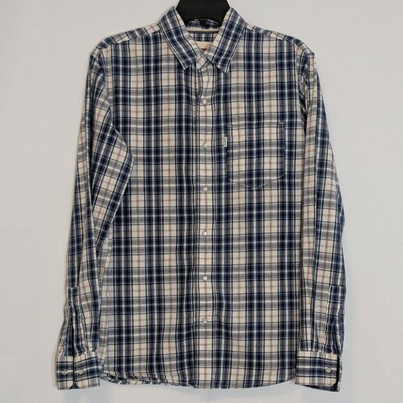 LEVI'S Blue Plaid Long Sleeve Pearl Snap Western Shirt; Men Size S - Picture 1 of 6
